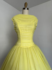 vintage 1960s yellow chiffon party dress {s}