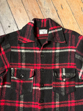 Load image into Gallery viewer, vintage 1950s 60s red plaid wool shirt jacket