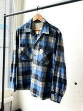 Load image into Gallery viewer, vintage 1950s blue plaid wool long sleeve shirt