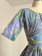 Load image into Gallery viewer, RARE vintage 1950s Marc Chagall novelty Evening Enchantment cotton dress {xs}