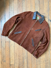 Load image into Gallery viewer, vintage 1940s suede horsehide belted back side synch jacket