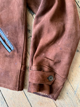 Load image into Gallery viewer, vintage 1940s suede horsehide belted back side synch jacket