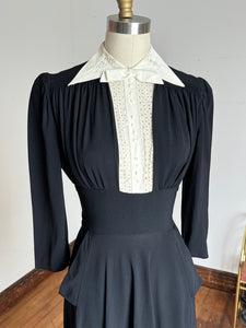 vintage 1930s black rayon dress {s}