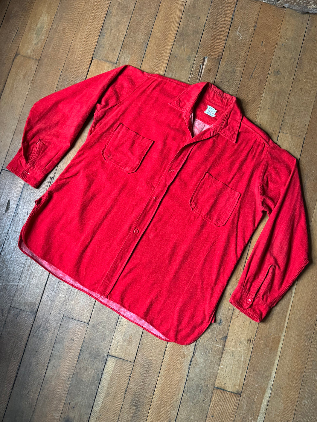 vintage 1950s red flannel long sleeve button up shirt