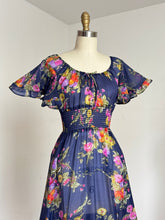 Load image into Gallery viewer, vintage 1970s flutter sleeve floral dress {xs}