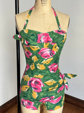 Load image into Gallery viewer, vintage 1950s cotton floral swimsuit {xs}