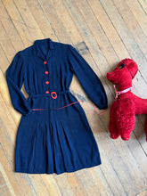 Load image into Gallery viewer, vintage 1930s navy dress {s/m}