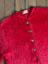 Load image into Gallery viewer, vintage 1960s red mohair shaggy cardigan