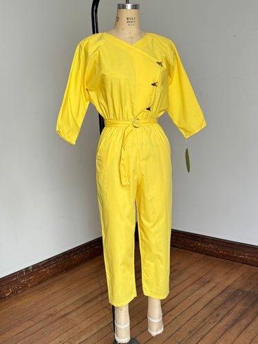 NOS vintage 1980s yellow jumpsuit {xs-m}
