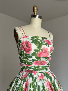 vintage 1950s pink roses sun dress {xs}