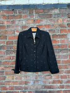 vintage 1940s black embroidered suit jacket {s}