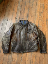 Load image into Gallery viewer, vintage 1940s sunburst belted back leather jacket