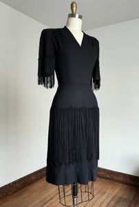 vintage 1940s black tassel dress {xs}