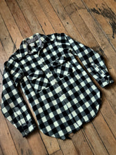 Load image into Gallery viewer, vintage 1950s black &amp; white plaid wool shirt