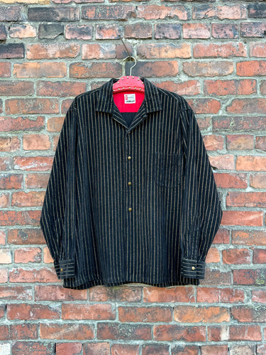 vintage 1950s black and gold corduroy long sleeve button up shirt