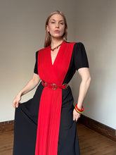 Load image into Gallery viewer, vintage 1940s black and red rayon gown {s}