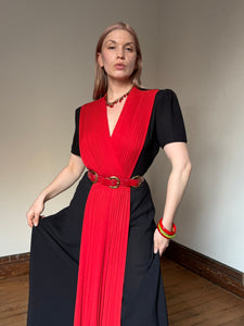 vintage 1940s black and red rayon gown {s}