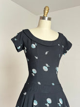 Load image into Gallery viewer, vintage 1950s black sun dress with embroidered flowers {xs}