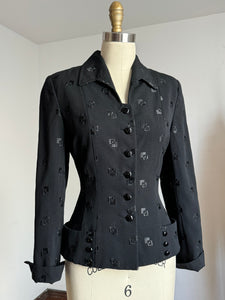 vintage 1940s black embroidered suit jacket {s}