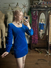 Load image into Gallery viewer, vintage 1960s blue velvet mini dress {xs}