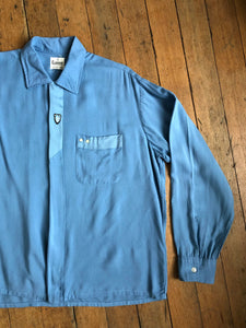 vintage 1950s blue rayon long sleeve shirt
