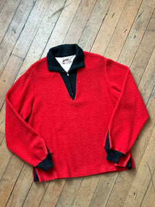 vintage 1950s red fuzzy pullover quarter zip sweater