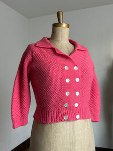 vintage 1950s pink knit cardigan {L+}