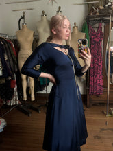 Load image into Gallery viewer, vintage 1950s navy evening dress {s}