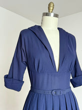 Load image into Gallery viewer, vintage 1940s 50s navy rayon low cut dress {m}