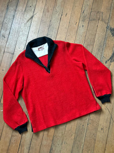 vintage 1950s red fuzzy pullover quarter zip sweater