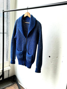 vintage 1950s blue knit zip up sweater