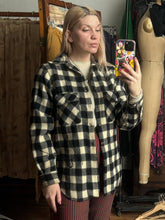 Load image into Gallery viewer, vintage 1950s black &amp; white plaid wool shirt