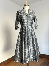 Load image into Gallery viewer, vintage 1950s front zip silver dress {m}