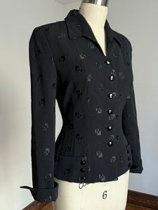 vintage 1940s black embroidered suit jacket {s}