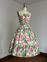 Load image into Gallery viewer, vintage 1950s pink roses sun dress {xs}