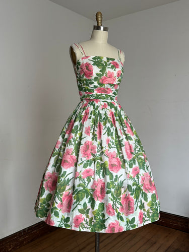 vintage 1950s pink roses sun dress {xs}