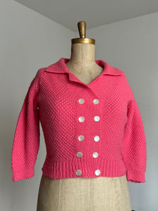 vintage 1950s pink knit cardigan {L+}