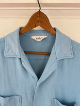 Load image into Gallery viewer, vintage 1950s blue rayon long sleeve shirt - loop collar