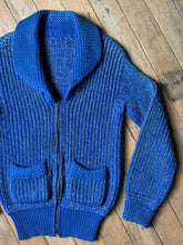 Load image into Gallery viewer, vintage 1950s blue knit zip up sweater