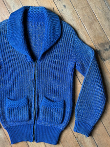 vintage 1950s blue knit zip up sweater