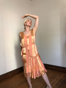 vintage 1920s pink striped dress {m}