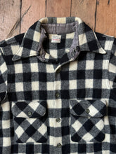 Load image into Gallery viewer, vintage 1950s black &amp; white plaid wool shirt