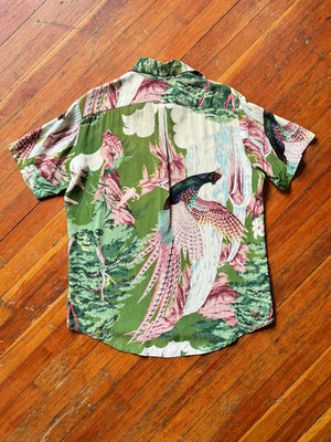 vintage 1940s 50s novelty bird of paradise rayon shirt