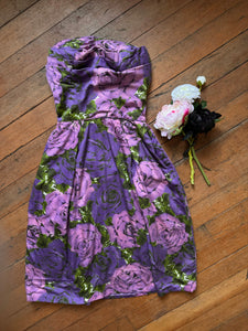 vintage 1950s purple roses dress {xs}