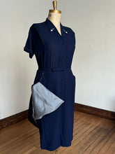 Load image into Gallery viewer, vintage 1940s navy rayon dress {XL/1X}