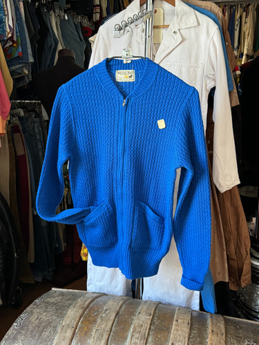 DEADSTOCK vintage 1940s royal blue knit cardigan zip up sweater