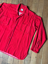 Load image into Gallery viewer, vintage 1950s red flannel long sleeve button up shirt