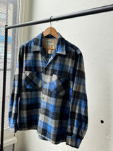 Load image into Gallery viewer, vintage 1950s blue plaid wool long sleeve shirt