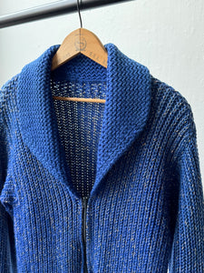 vintage 1950s blue knit zip up sweater