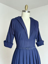 Load image into Gallery viewer, vintage 1940s 50s navy rayon low cut dress {m}